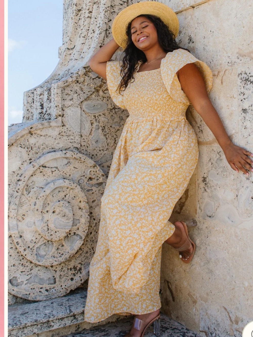 Ivy City Co Yellow Floral Square-Neck Jumpsuit